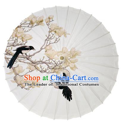 Chinese Handmade Paper Umbrella Folk Dance Printing Mangnolia Magpie Oil-paper Umbrella Yangko Umbrella