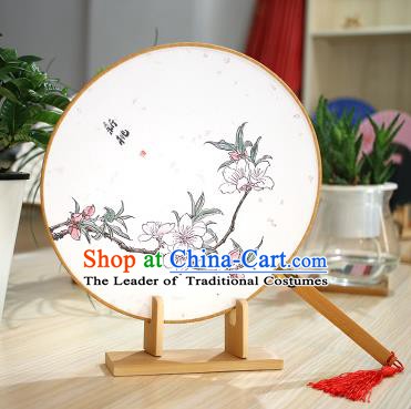 Chinese Traditional Round Fans Handmade Printing Peach Blossom Circular Fan China Ancient Palace Fans