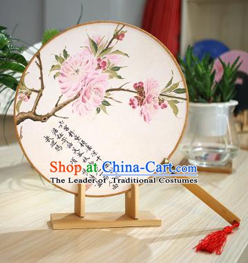Chinese Traditional Round Fans Handmade Printing Flowers Circular Fan China Ancient Palace Fans