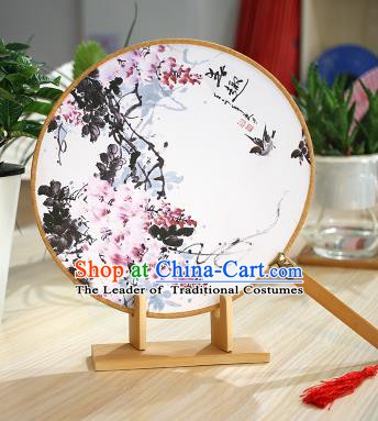Chinese Traditional Round Fans Handmade Ink Painting Flowers Circular Fan China Ancient Palace Fans