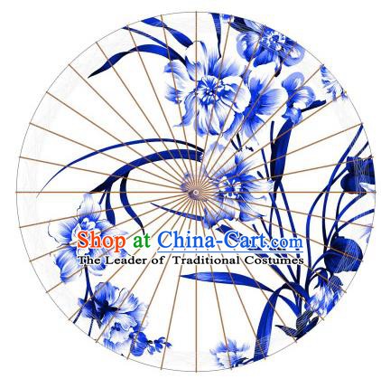 Chinese Traditional Paper Umbrella Folk Dance Painting Blue Orchid Oil-paper Umbrella Handmade Umbrella