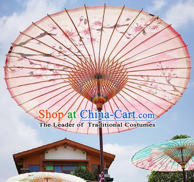Chinese Traditional Artware Paper Umbrella Folk Dance Painting Peach Blossom Pink Oil-paper Umbrella Handmade Umbrella