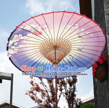 Chinese Traditional Artware Paper Umbrella Folk Dance Painting Peach Blossom Purple Oil-paper Umbrella Handmade Umbrella