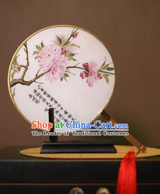 Chinese Traditional Circular Fans Handmade Printing Flowers Round Fan China Ancient Palace Dance Fans