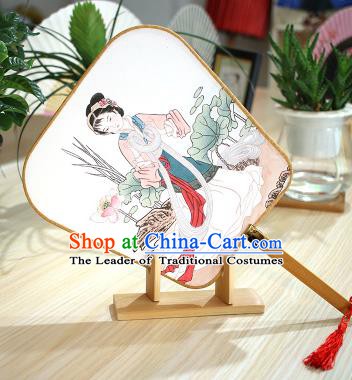 Chinese Traditional Printing Servant Girl Fans Handmade Square Fan China Ancient Palace Dance Fans