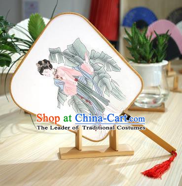 Chinese Traditional Printing Banana Leaf Beauty Fans Handmade Square Fan China Ancient Palace Dance Fans
