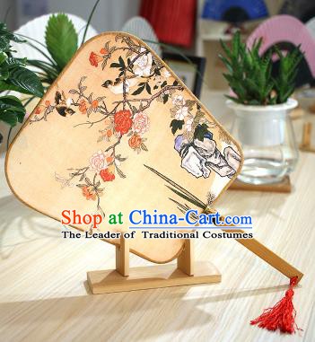 Chinese Traditional Printing Flowers Birds Fans Handmade Square Fan China Ancient Palace Dance Fans