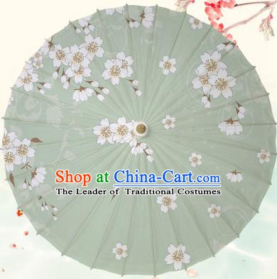 Chinese Traditional Artware Green Paper Umbrella Classical Dance Printing Peach Blossom Oil-paper Umbrella Handmade Umbrella