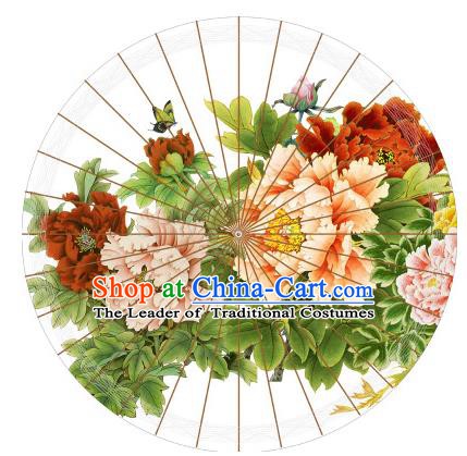 Chinese Traditional Artware Painting Peony Paper Umbrella Classical Dance White Oil-paper Umbrella Handmade Umbrella