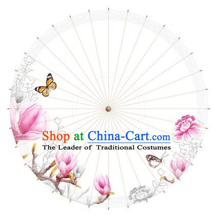 Chinese Traditional Artware Paper Umbrella Printing Red Magnolia Flowers Oil-paper Umbrella Handmade Umbrella