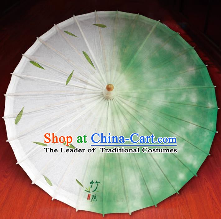 Chinese Traditional Artware Paper Umbrella Printing Bamboo Leaf Green Oil-paper Umbrella Handmade Umbrella