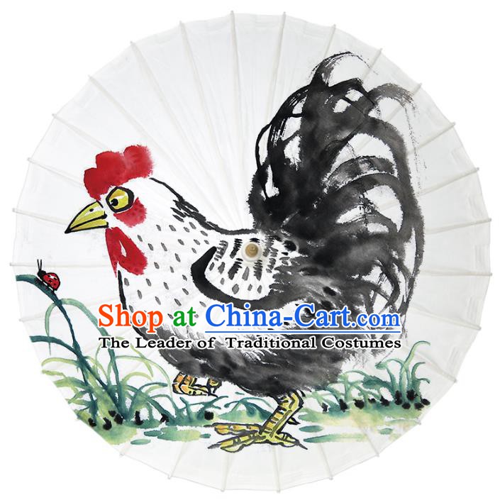 Chinese Traditional Artware Dance Umbrella Ink Painting Rooster Paper Umbrellas Oil-paper Umbrella Handmade Umbrella