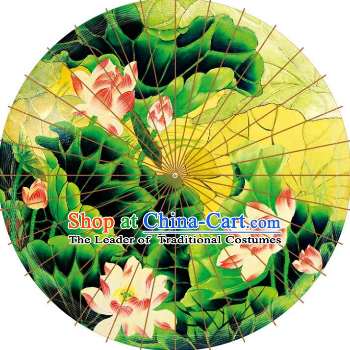 Chinese Traditional Artware Paper Umbrellas Printing Lotus Leaf Oil-paper Umbrella Handmade Umbrella