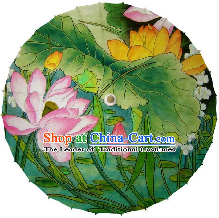 Chinese Traditional Artware Green Paper Umbrellas Printing Red Lotus Oil-paper Umbrella Handmade Umbrella