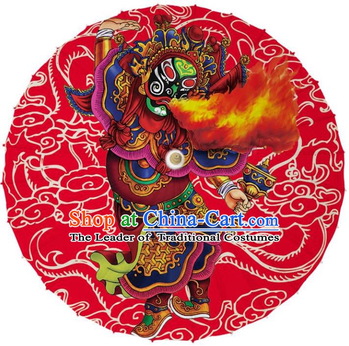 Chinese Traditional Artware Dance Umbrella Printing God of Door Paper Umbrellas Oil-paper Umbrella Handmade Umbrella