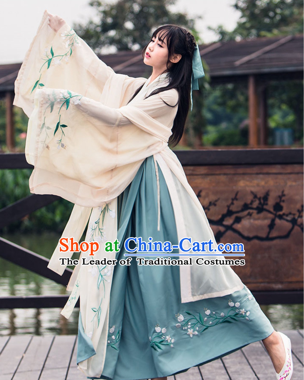 Chinese Classical Dance Water Sleeve Wide Sleeve Hanfu Dress Clothing Complete Set for Women
