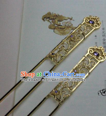Chinese Handmade Classical Hair Accessories Hairpin Purple Crystal Hair Stick Hanfu Golden Hairpins for Women