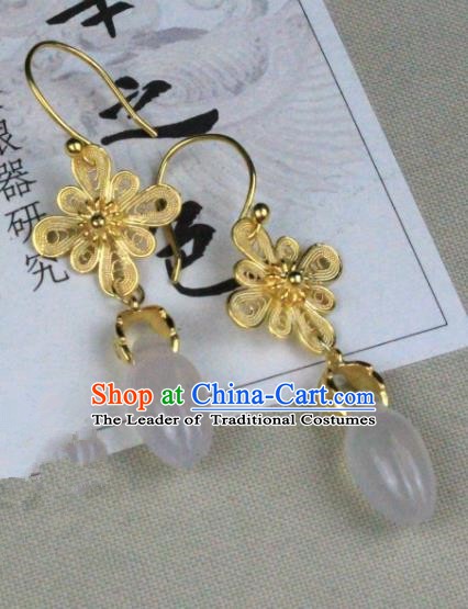Chinese Handmade Classical Accessories Golden Flowers Earrings Hanfu Eardrop for Women