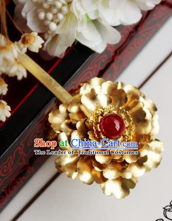 Chinese Handmade Classical Hair Accessories Wedding Hairpins Hanfu Golden Flower Hair Stick for Women
