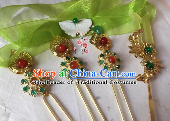 Traditional Chinese Ancient Princess Hair Accessories Golden Hairpins Complete Set for Women