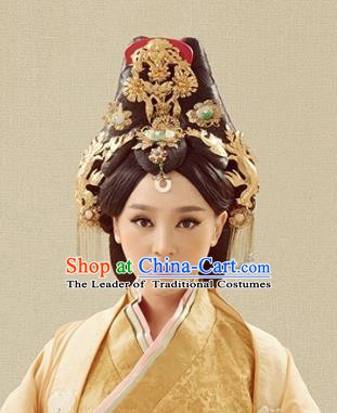 Traditional Chinese Ancient Princess Hair Accessories Hairpins Golden Hair Crown Complete Set for Women