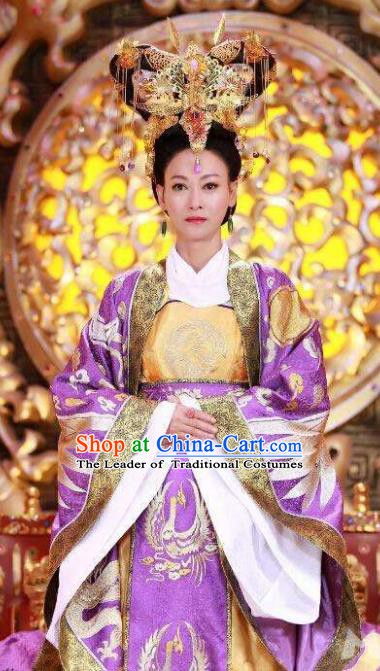 Chinese Ancient Tang Dynasty Empress Wu Zetian Embroidered Hanfu Dress Replica Costume for Women