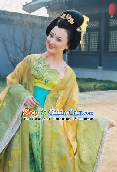 Chinese Ancient Tang Dynasty Imperial Consort Yang Embroidered Hanfu Dress Replica Costume for Women
