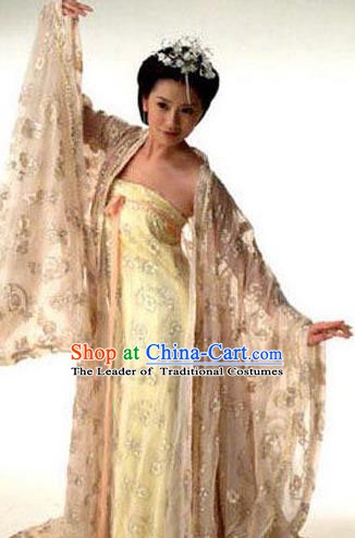 Chinese Ancient Tang Dynasty Imperial Consort of Li Zhi Wu Meiniang Hanfu Dress Embroidered Replica Costume for Women