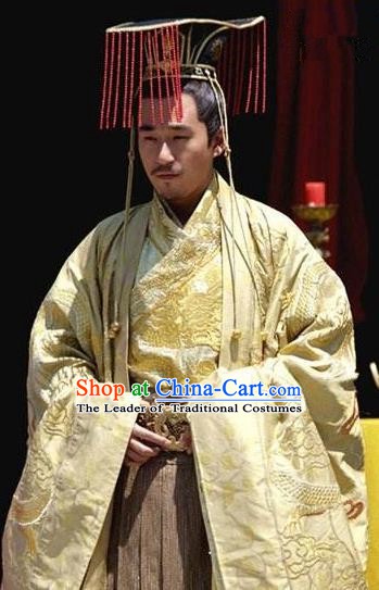 Chinese Ancient Emperor Yizong of Tang Dynasty Li Cui Replica Costume and Headpiece Complete Set for Men