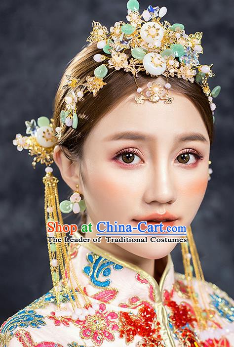 Traditional Chinese Ancient Bride Hair Accessories Xiuhe Suit Wedding Phoenix Coronet Hairpins Complete Set for Women