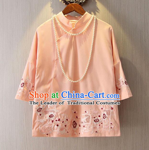 Chinese Traditional National Pink Cheongsam Blouse Tangsuit Qipao Shirts for Women