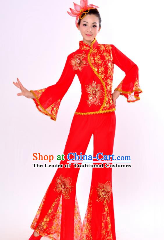 Chinese Traditional Fan Dance Costume Classical Dance Red Uniform Yangko Clothing for Women