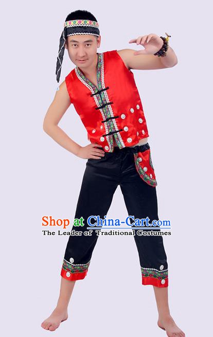 Traditional Chinese Yi Nationality Dance Costume, Yi Minority Nationality Folk Dance Clothing for Men
