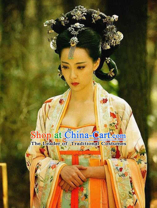 Traditional Chinese Ancient Palace Lady Costume, Tang Dynasty Princess Gaoyang Replica Costume for Women