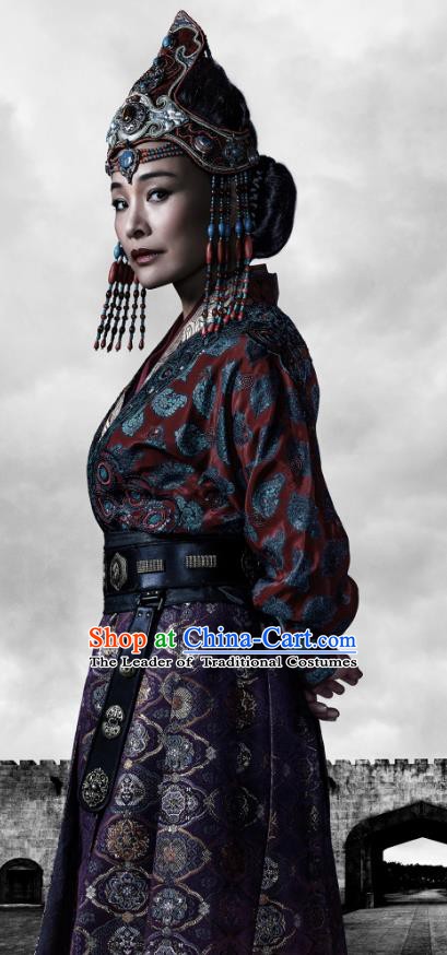 Traditional Chinese Ancient Yuan Dynasty Empress of Kublai Khan Replica Costume for Women