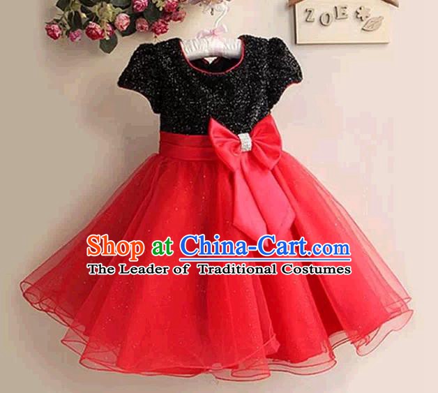 Top Grade Stage Performance Children Compere Costume, Professional Chorus Singing Red Dress for Kids