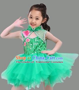 Top Grade Stage Performance Children Compere Costume, Professional Chorus Singing Green Bubble Dress for Kids