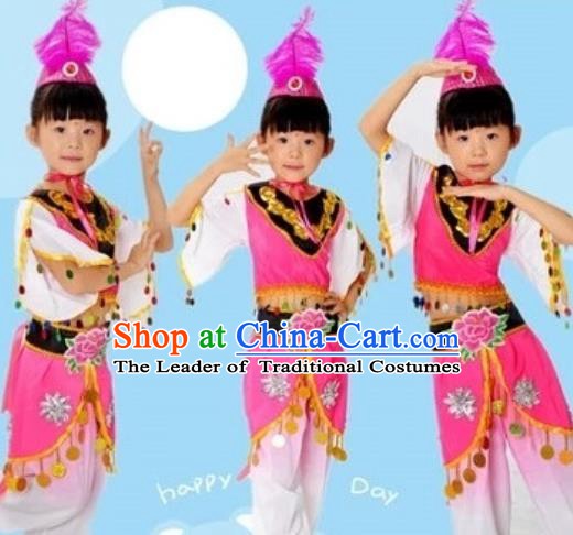 Traditional Chinese Uyghur Nationality Dance Costume, Chinese Uigurian Minority Dance Clothing for Kids