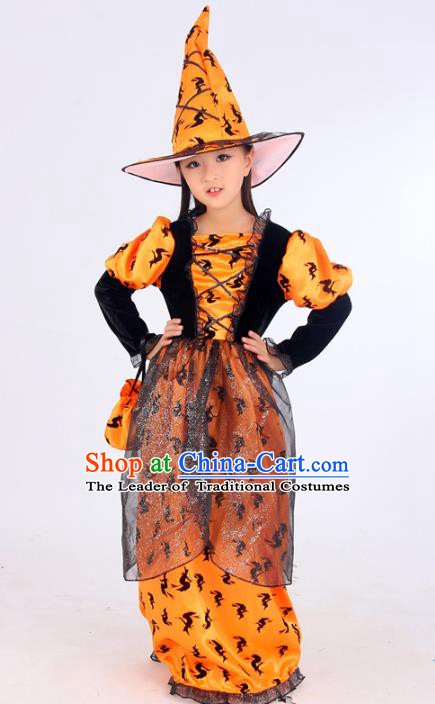 Top Grade Halloween Stage Performance Costume and Hats, Professional Modern Dance Cosplay Witch Dress for Kids