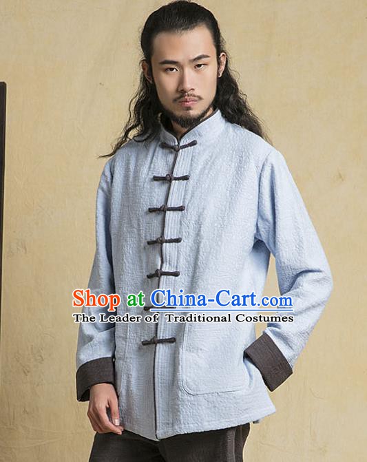 Top Grade Kung Fu Blue Costume Martial Arts Training Plated Buttons Gongfu Wushu Tang Suit Clothing for Men