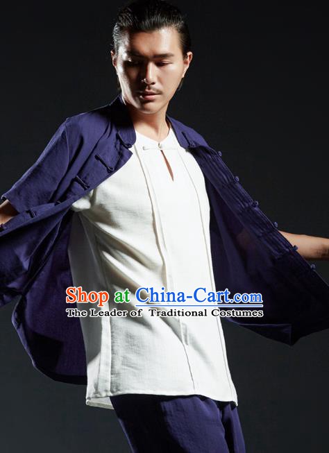 Chinese Kung Fu Costume Martial Arts Plated Buttons Purple Shirts Gongfu Wushu Tang SuitsTai Chi Clothing for Men