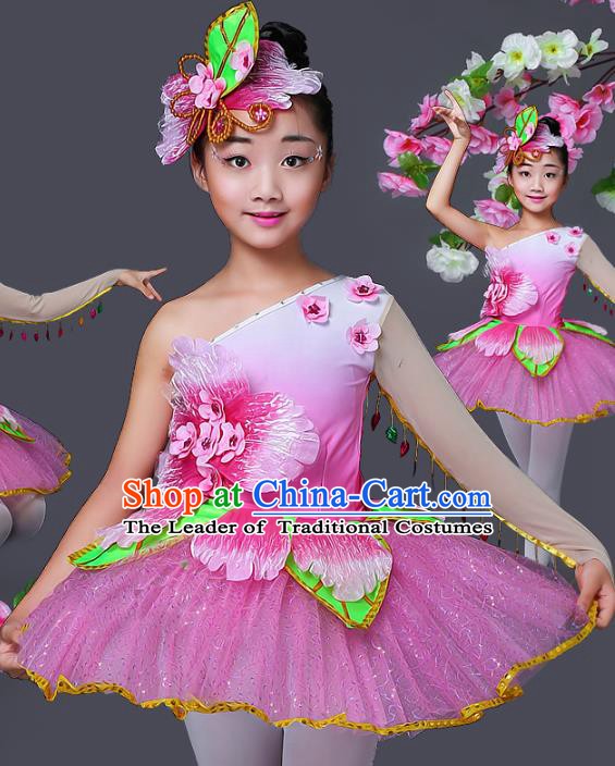 Top Grade Stage Performance Ballet Dance Costume, Professional Modern Dance Pink Dress for Kids