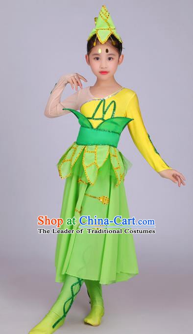 Chinese Traditional Yangge Dance Green Uniform Classical Dance Folk Dance Yangko Clothing for Kids
