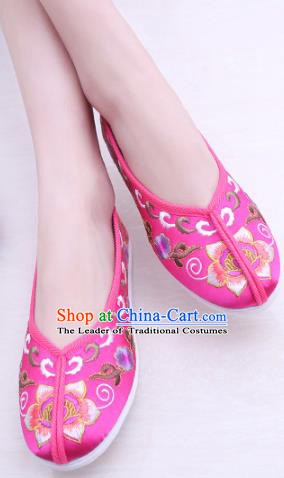 Chinese Traditional Handmade Embroidery Shoes Rosy Embroidered Shoes for Women