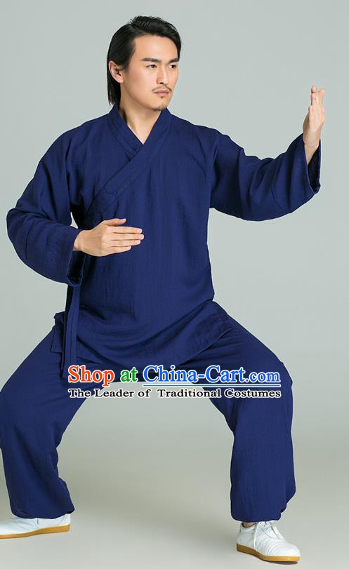 Top Grade Kung Fu Costume Martial Arts Training Gongfu Wushu Tang Suit Blue Clothing for Men