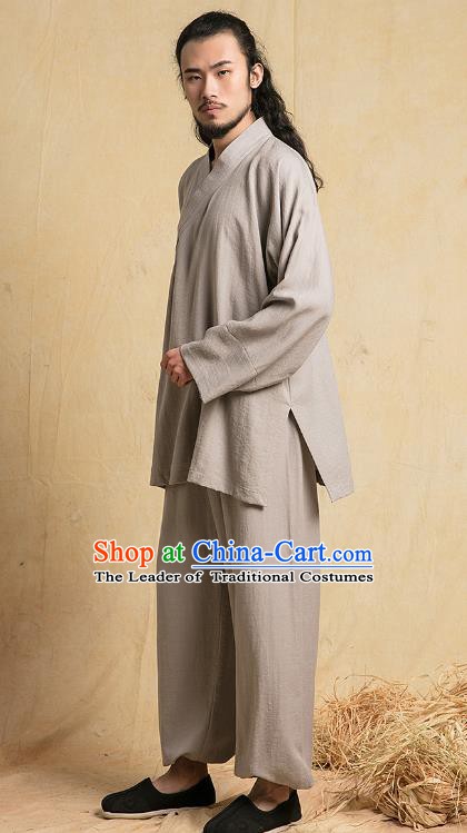 Top Grade Kung Fu Costume Martial Arts Training Grey Linen Suits Gongfu Wushu Tang Suit Clothing for Men