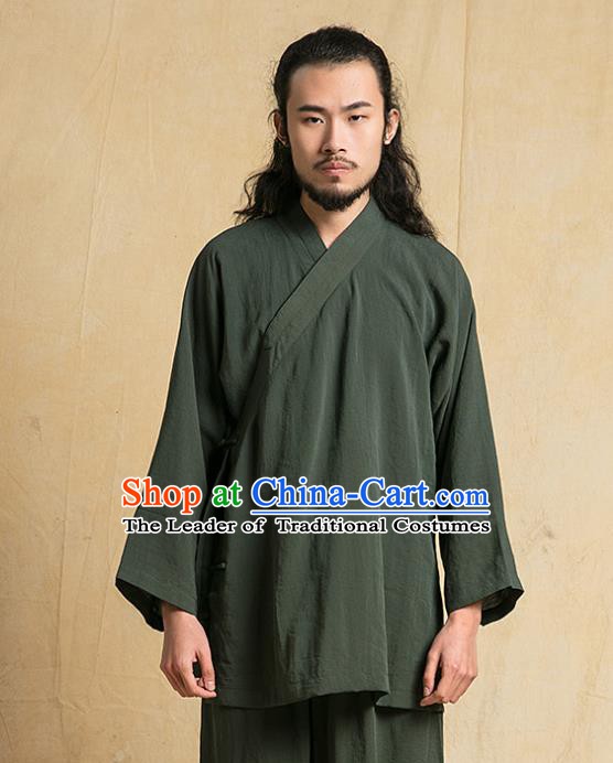 Chinese Kung Fu Green Costume Tang Suits Martial Arts Gongfu Wushu Tai Chi Clothing for Men