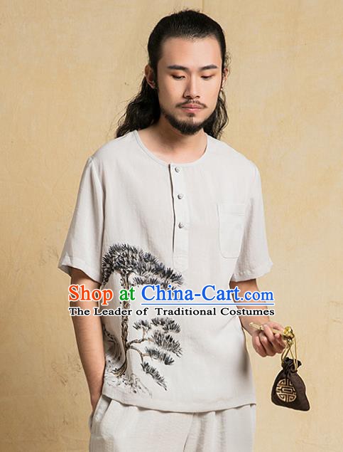 Chinese Kung Fu Martial Arts Costume Painting Pineburst Tang Suits Gongfu Wushu Tai Chi Clothing for Men