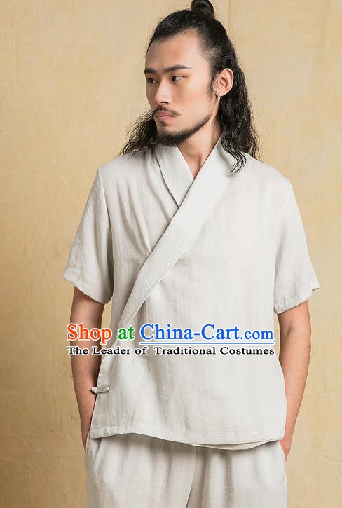 Chinese Kung Fu Grey Costume Tang Suits Martial Arts Gongfu Wushu Tai Chi Clothing for Men