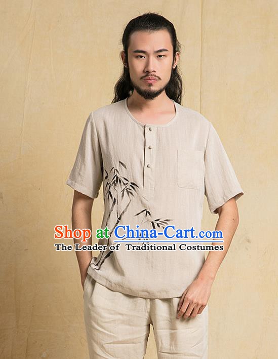 Chinese Kung Fu Martial Arts Costume Painting Bamboo Tang Suits Gongfu Wushu Tai Chi Clothing for Men
